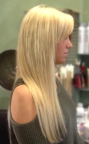 After having hair extensions added, side view