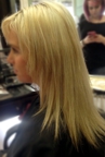Before having hair extensions added, side view